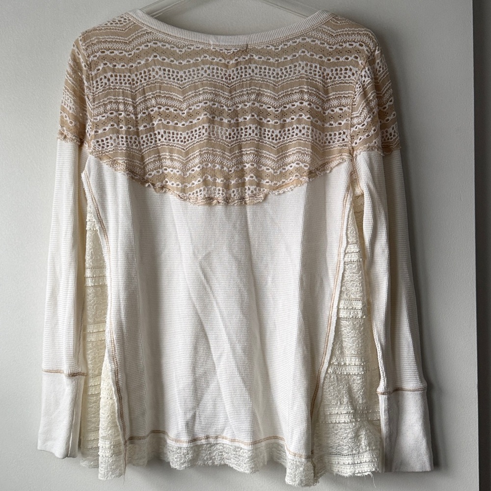 Sundance Clara waffle knit thermal lace long sleeve Henley, M - Picture 7 of 8